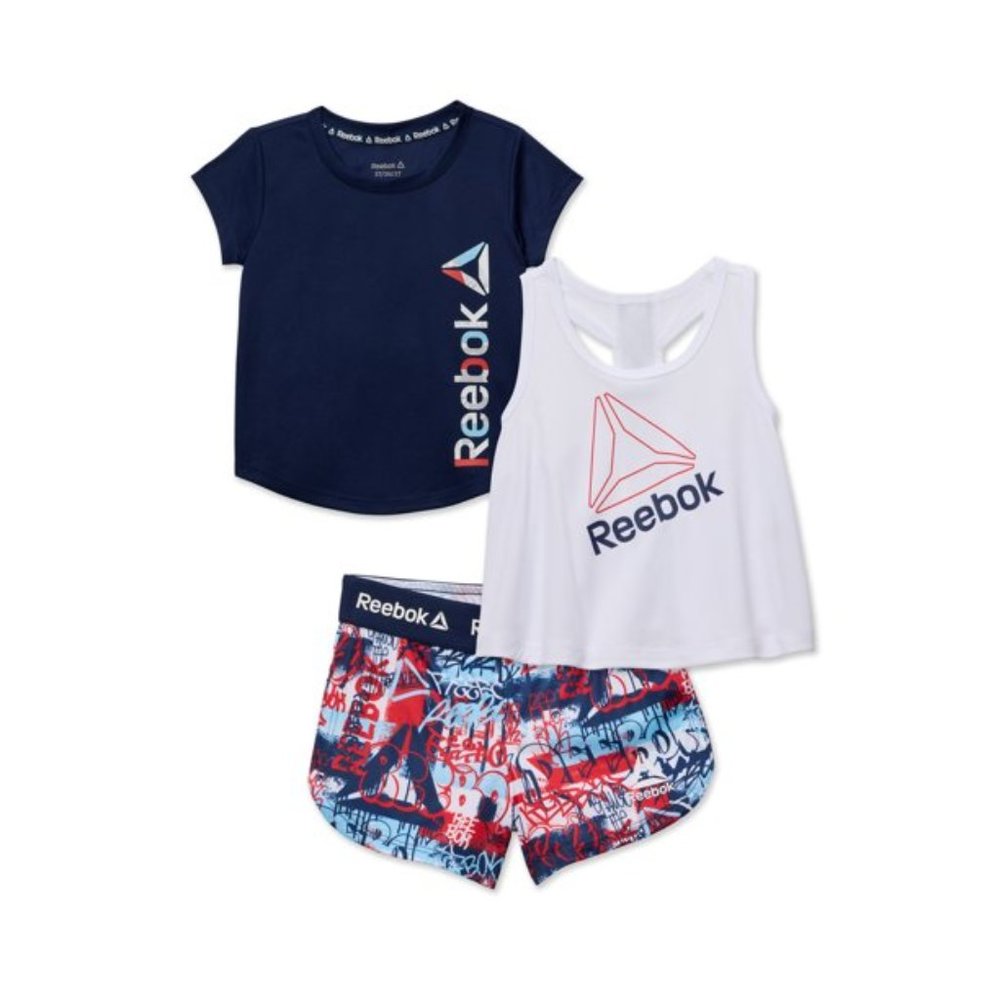 REEBOK GIRS 3 PIECE SHORT SET : Shorts, Shirt and tank Top SIZES -2 Toddler NEW